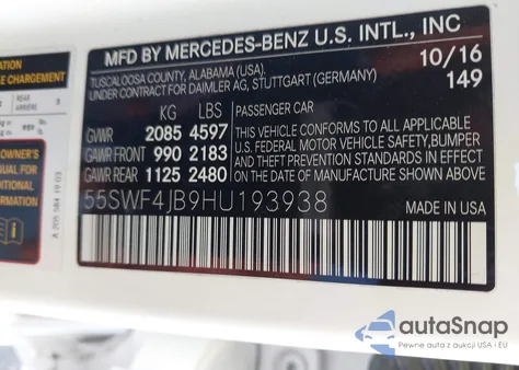 2017 Mercedes-Benz C 300 Sport из США, поврежденный, VIN 55SWF4JB9HU193938